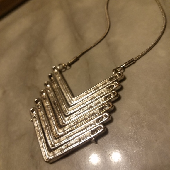 Chevron Silver Long Necklace - Picture 5 of 6